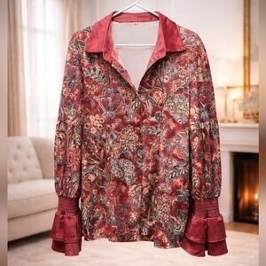 NWOT Cherry Betty XL Button Down Shirt With Bell Sleevea
